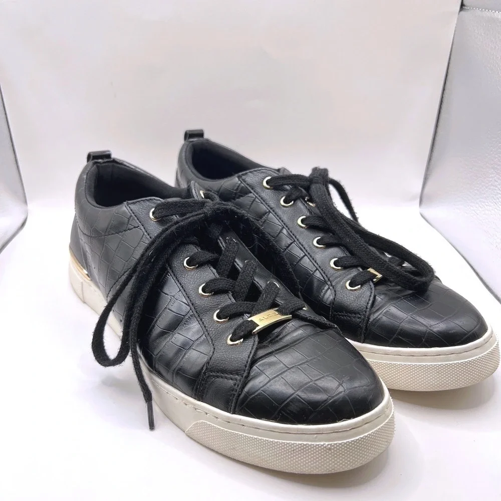 ALDO Dilathielle Low Top Sneakers Women's Size 11‎ Black Croc Embossed